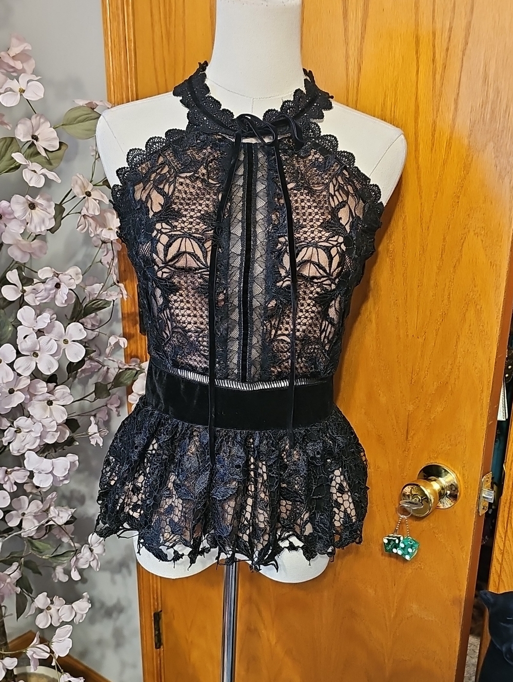Marchesa Lace Sheer Panel Illusion Top